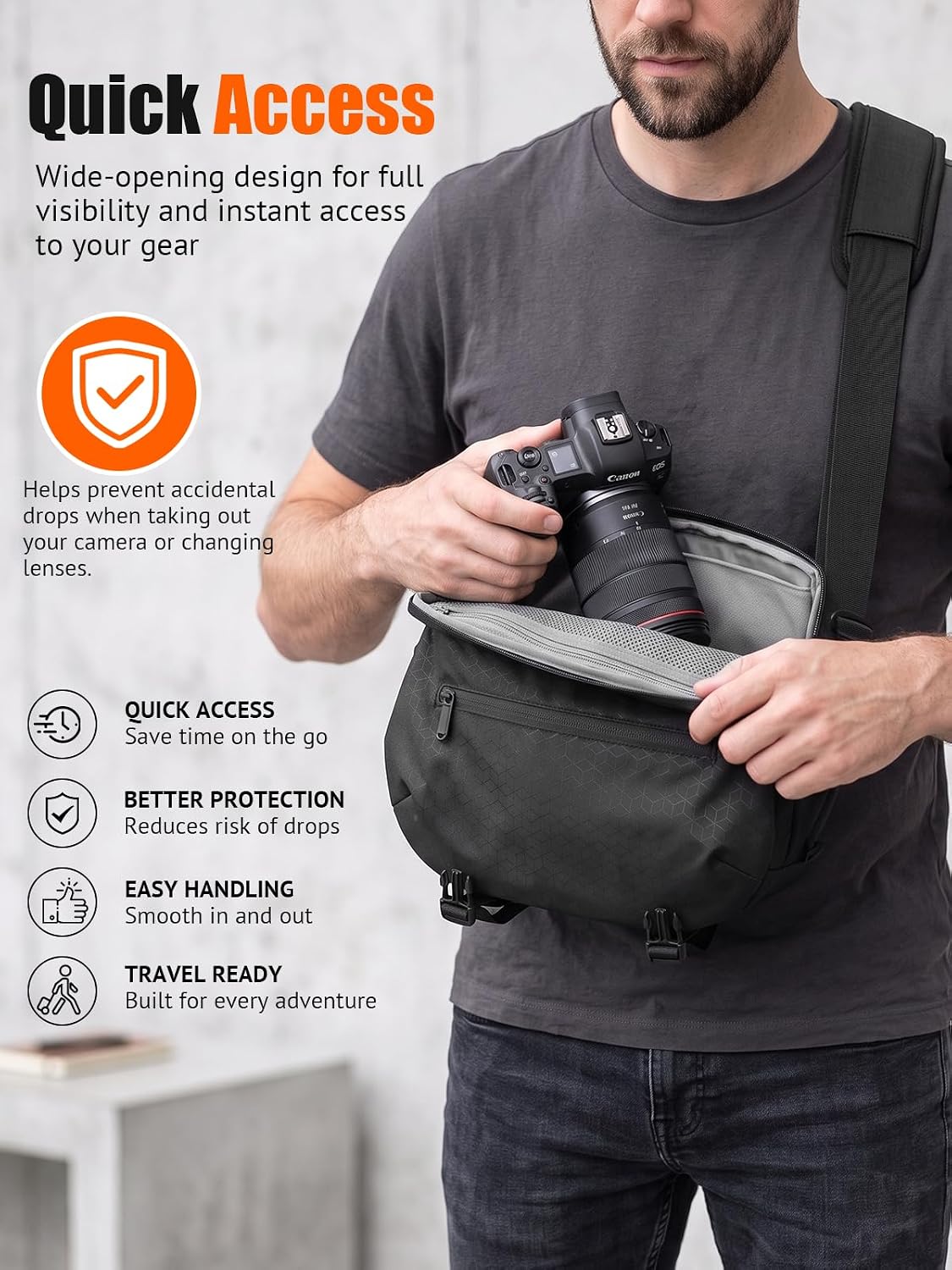 Clezorlaa Camera Sling Bag, Waterproof Camera Bag with Shoulder Strap,Black