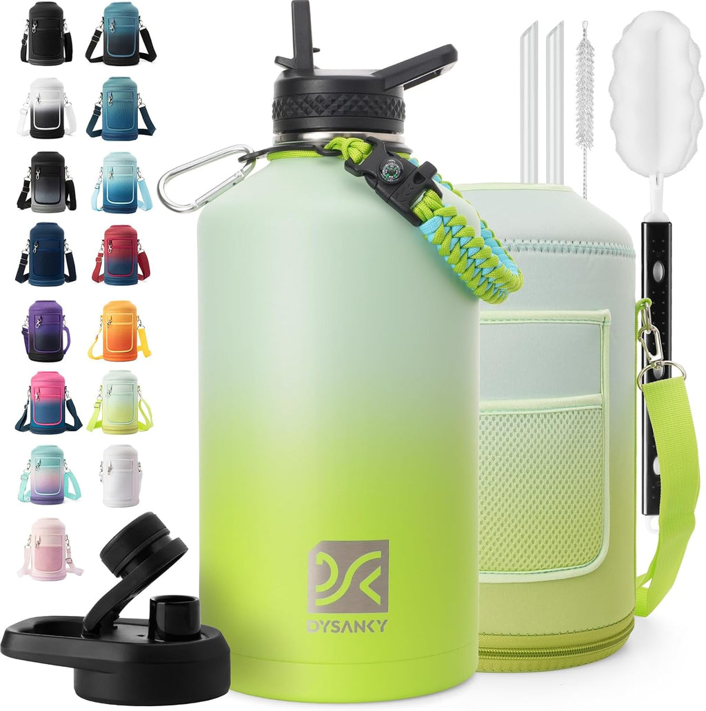 DYSANKY 1 Gallon Insulated Water Bottle w/Straw & Portable Carrier Bag