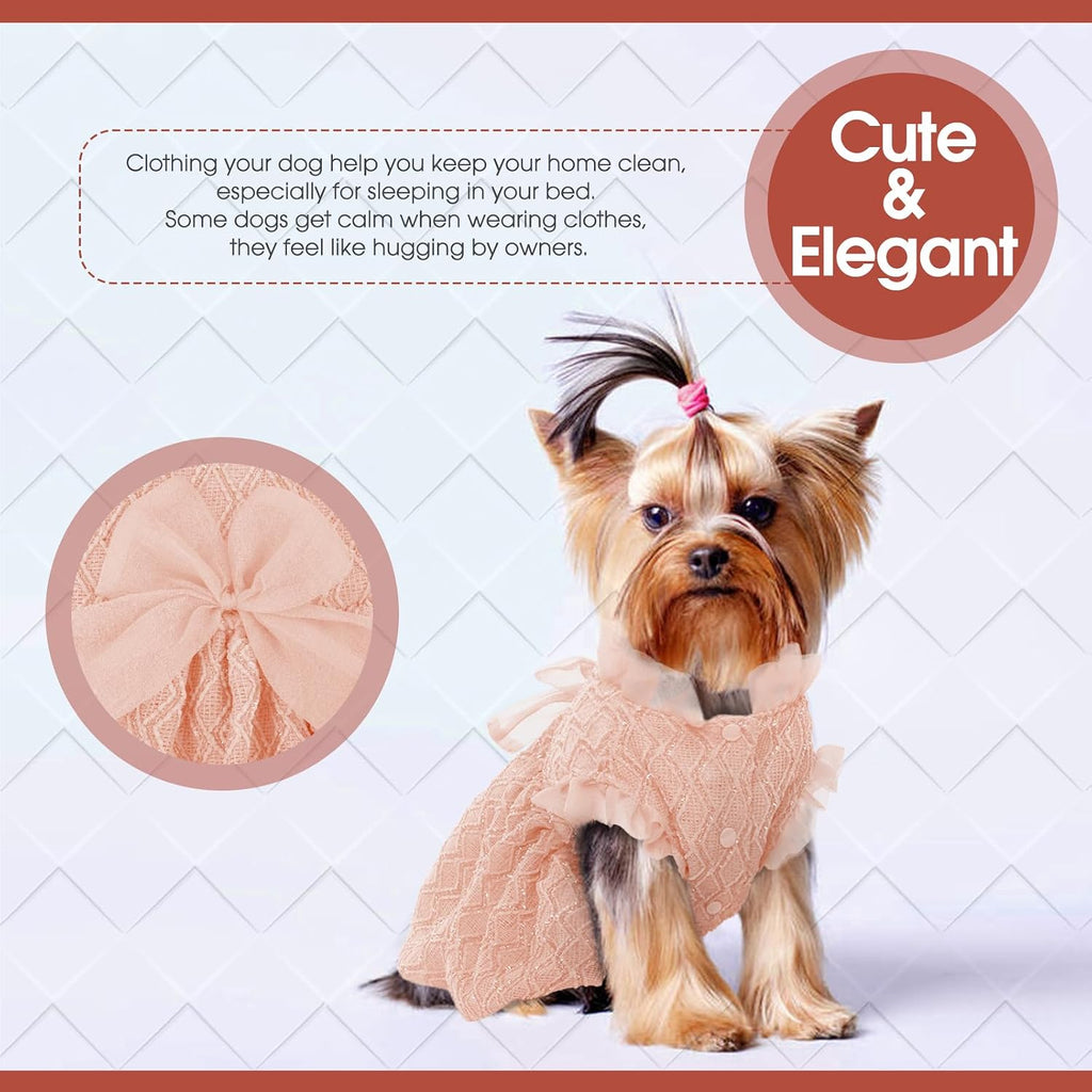 Kuoser Dog Dress, Princess Puppy Tutu with Bow-Knot, Pink Dog Dresses XS
