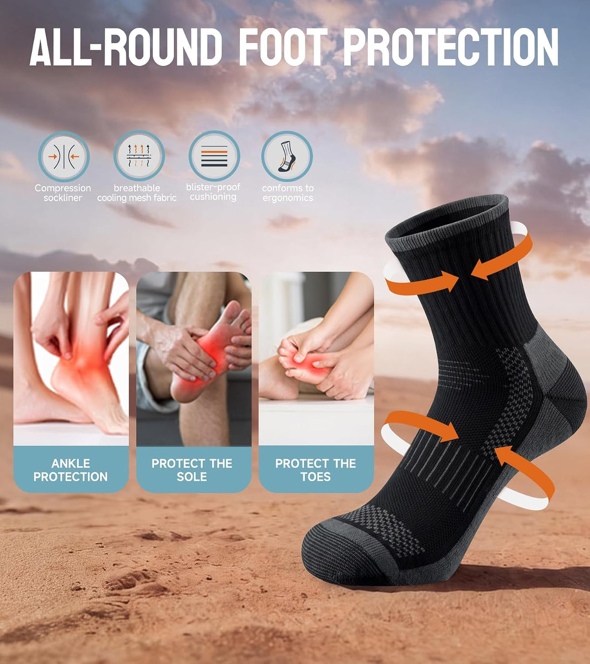TANSTC Merino Wool Socks, Breathable Cushioned Hiking Socks