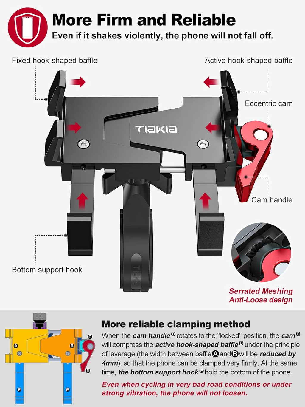 Tiakia Bike Phone Mount Holder, 360° Rotation for 4.5-7 Inch Handlebar