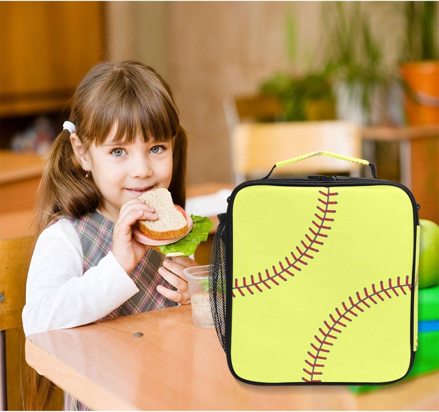 Softball Texture Lunch Box Insulated Lunch Bag Cooler Tote Bag