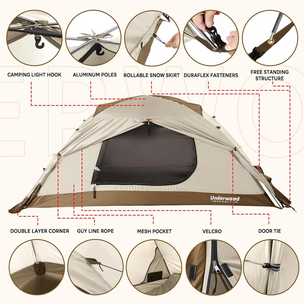 1/2 Person 4 Season Backpacking Tent, Lightweight Waterproof Winter Tent
