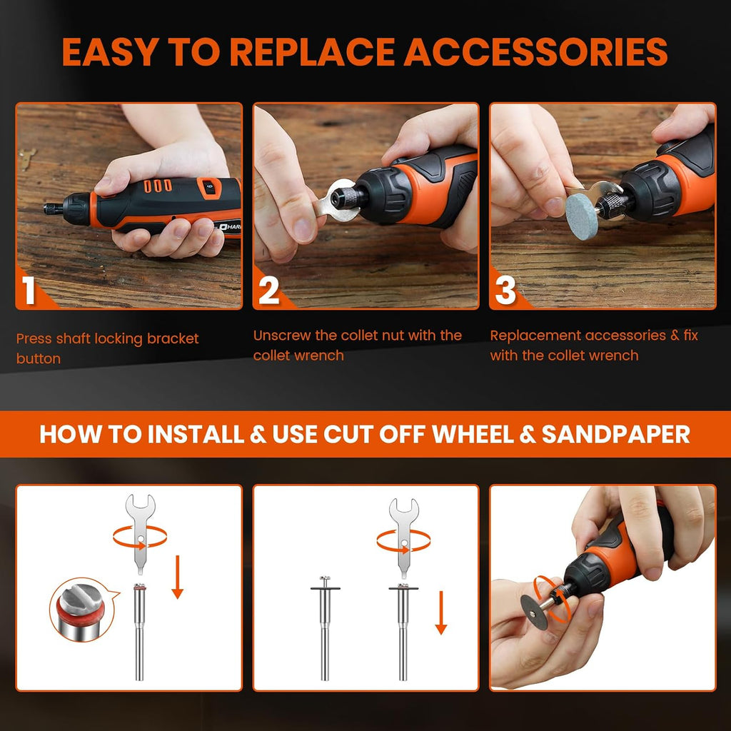 HARDELL 12V Cordless Rotary Tool Kit 6-Speed 30000RPM Rotary 94 Accessories