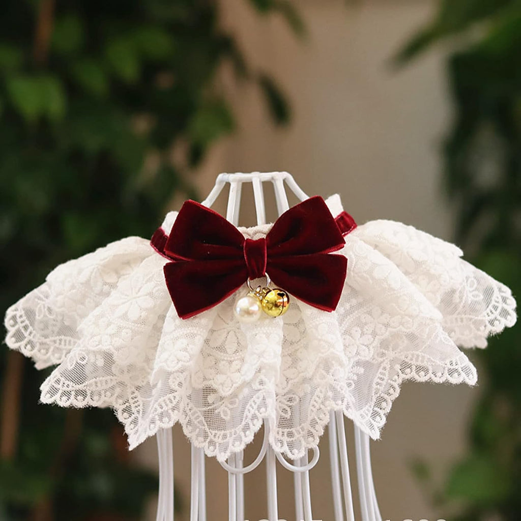 HEEPDD Cat Lace Bib Collar with Bow, Decorative Pet Bandana Scarf Costume, Small Size, Dress Up Accessories