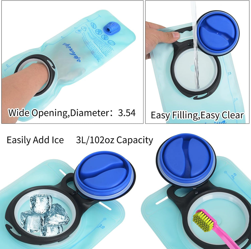 2 Pack Hydration Bladder 2L-3L with Cleaning Brush - Wide Opening, Leak Proof Water Reservoir for Hiking Cycling Running Camping Backpack - BPA Free