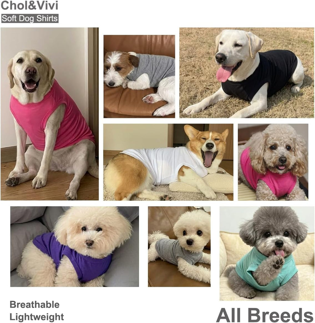 Chol&Vivi Dog Clothes Shirts, 4pcs Shirt for Large Size Dog, Blank Pet Cotton Sleeveless Apparel Soft and Lightweight, Tank Top for All Breeds, Black/Grey/White/Dark Green, XX-Large