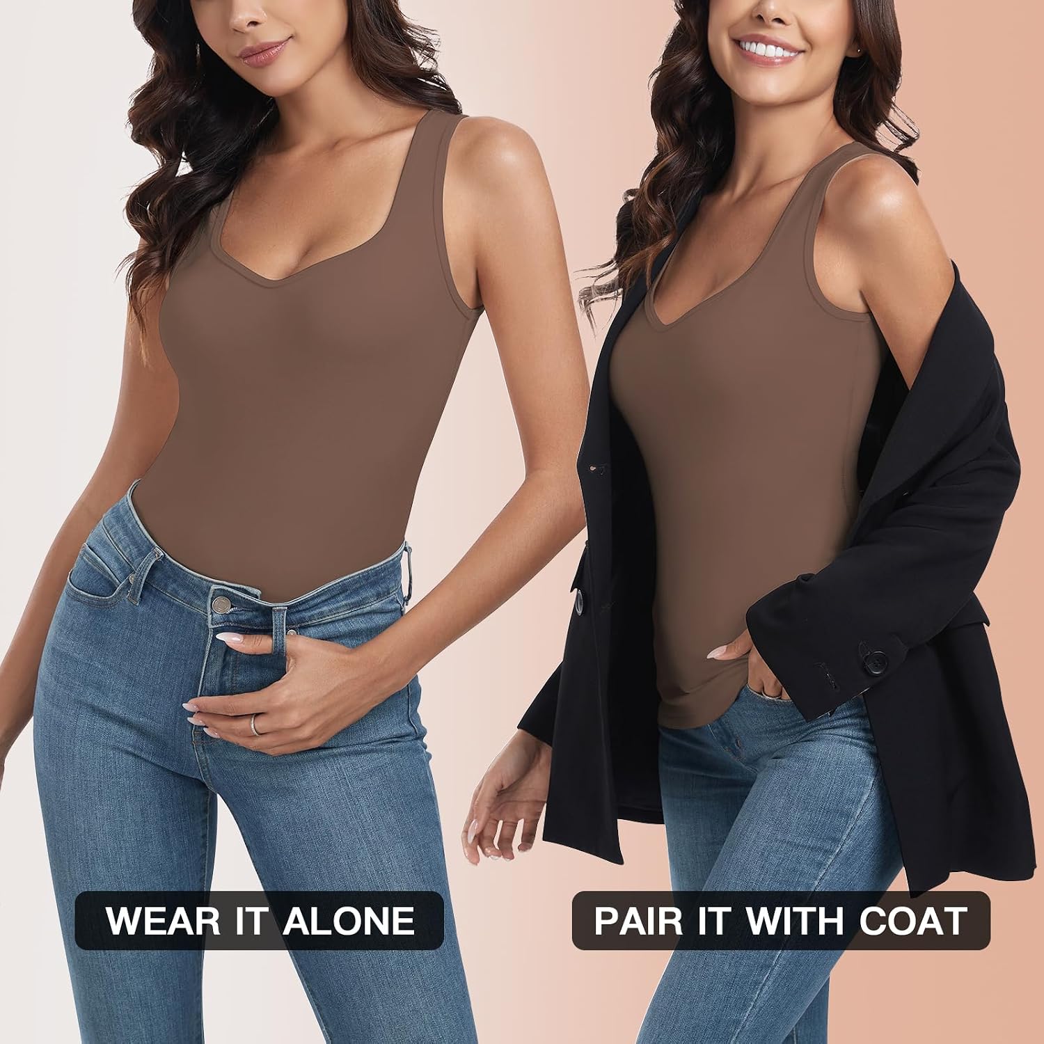 WOWENY Thermal Fleece Tank Top for Women V Neck Sleeveless Shirts Camisole Warm Base Layer Cami Vest Underwear Tops