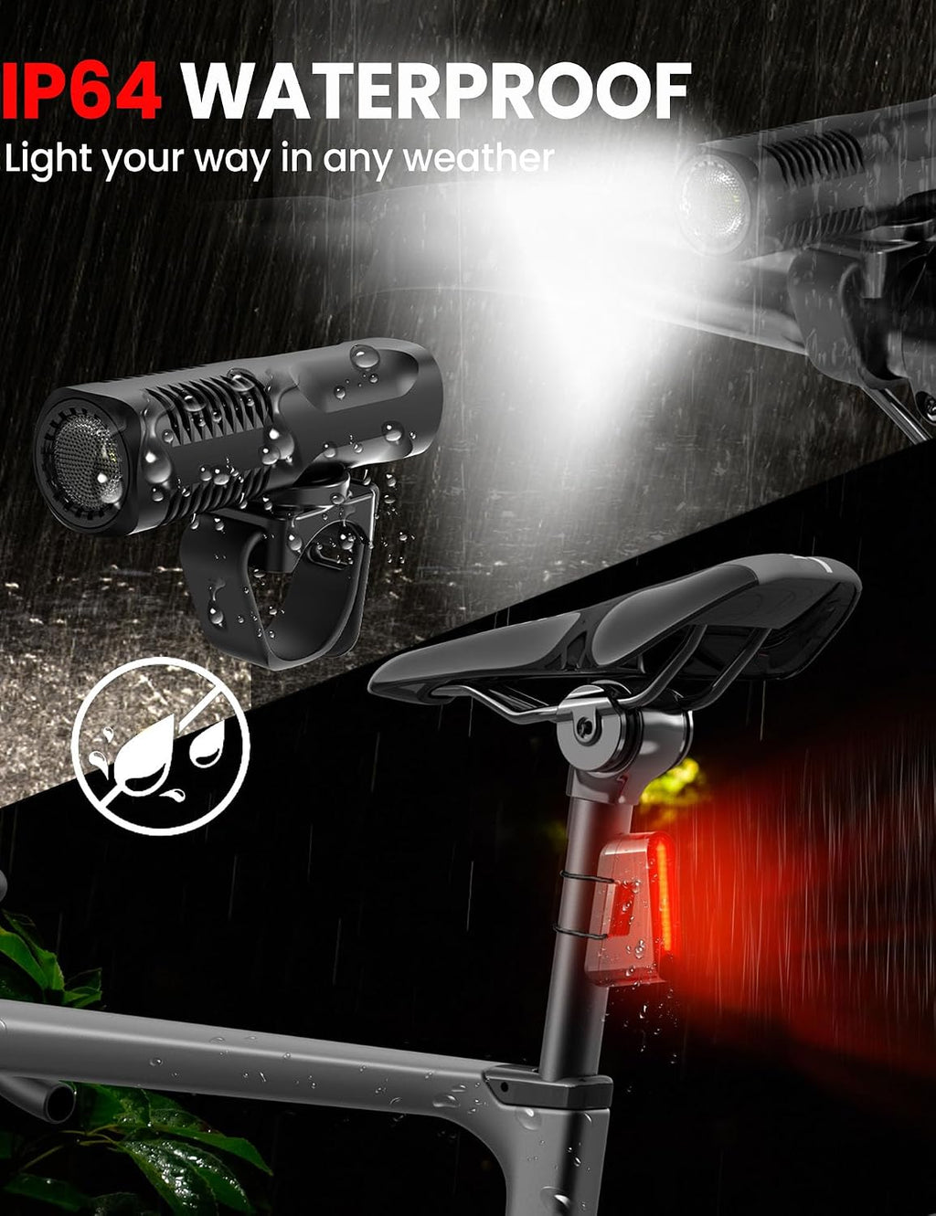 902LM Bike Lights Front and Back, USB-C Rechargeable Bicycle Light Set