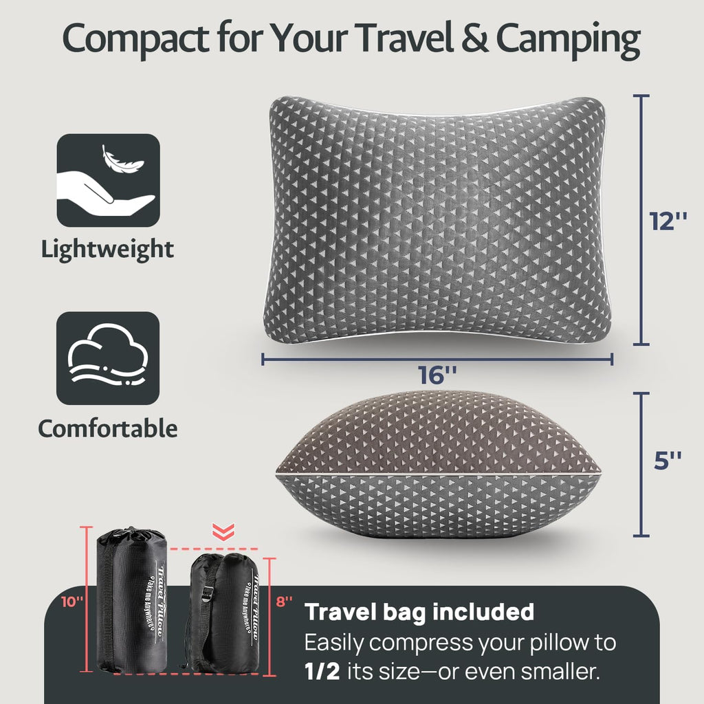 Adjustable Small Cooling Memory Foam Pillow for Travel, Camping & Airplane