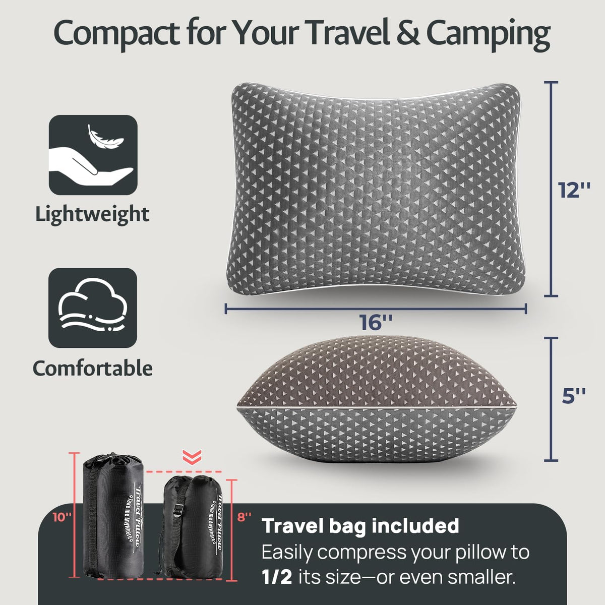 Adjustable Small Cooling Memory Foam Pillow for Travel, Camping & Airplane