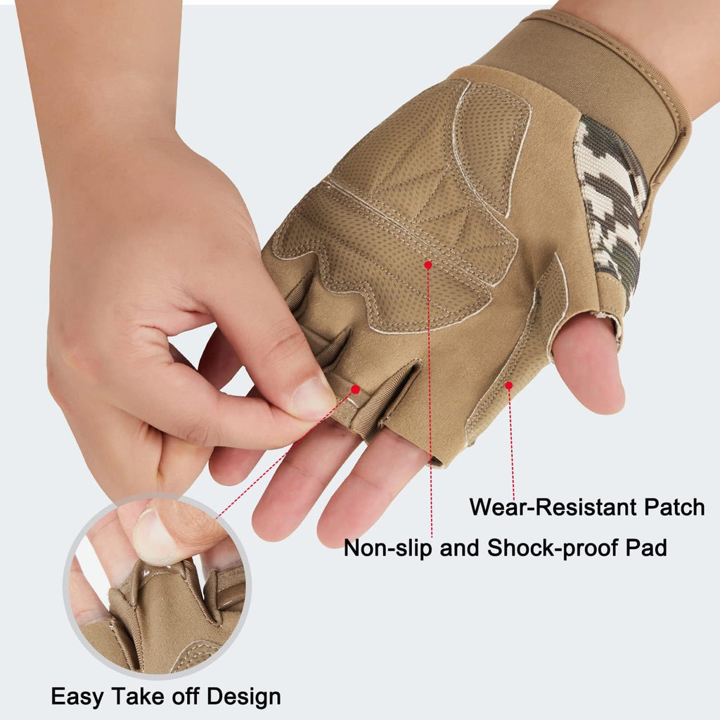FIORETTO Fingerless Gloves for Men, Breathable Grip Palm Gloves for Motorcycle Riding, Driving, Cycling, Exercise, Workout, Climbing, Hiking and Outdoor Activities M210603