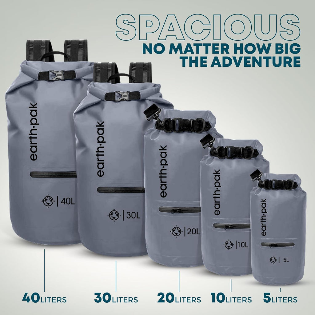 Earth Pak Waterproof Dry Bag with Zippered Pocket - Waterproof Dry Bag Backpack Keeps Gear Dry