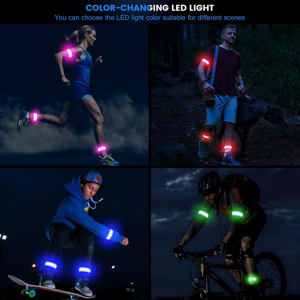 Fokia Kunbio Light Up LED Armband for Running Walking at Night,Reflective Arm Bands for Runners,Rechargeable Jogging Lights,High Visibility Night Running Safety Gear Adjustable Running Women Men Kids