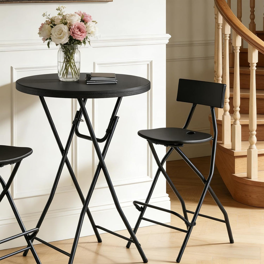 Folding Table, 32 Inch Foldable Cocktail Bar, High Top Round Folding Tables No Assembly, Portable Bistro & Commercial Furniture for Wedding, Banquet, Party, Indoor Outdoor Use
