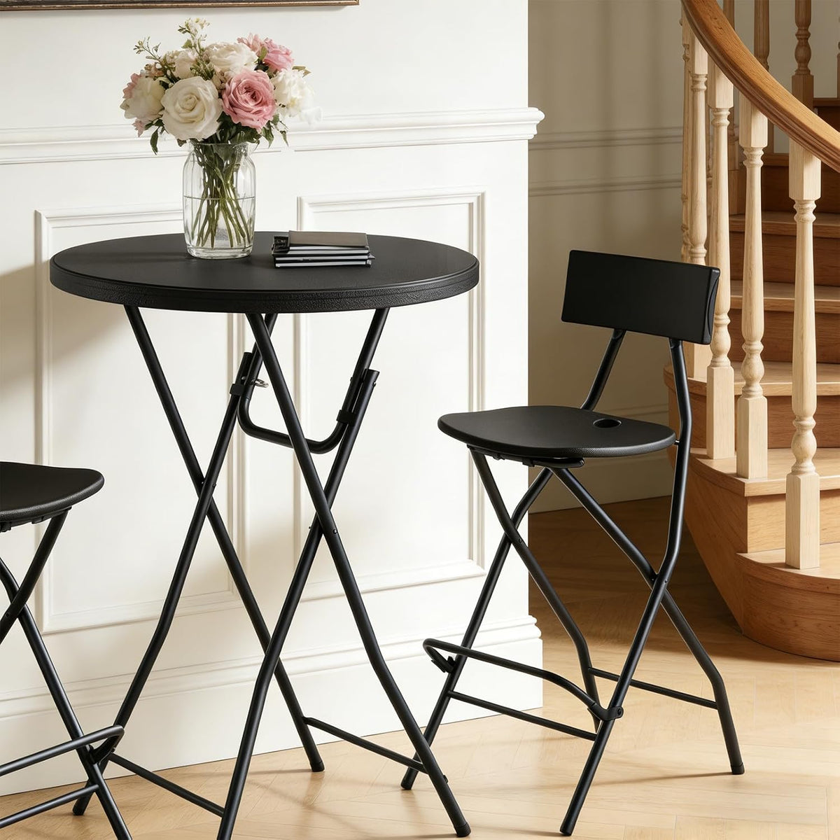 Folding Table, 32 Inch Foldable Cocktail Bar, High Top Round Folding Tables No Assembly, Portable Bistro & Commercial Furniture for Wedding, Banquet, Party, Indoor Outdoor Use