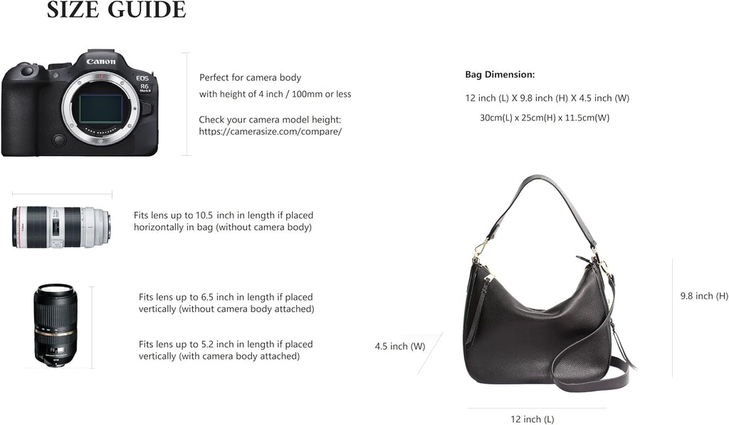 Meliae Camera Bag for Women, DSLR Mirrorless Camera Purse, Leather Shoulder Crossbody Hobo Travel Tote