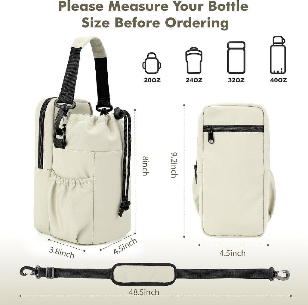 Water Bottle Holder with Strap, 32/40oz Insulation Water Bottle Carrier Bag with Phone Pocket, Water Bottle Sling Bag Crossbody Water Bottle Holder for Hiking Walking