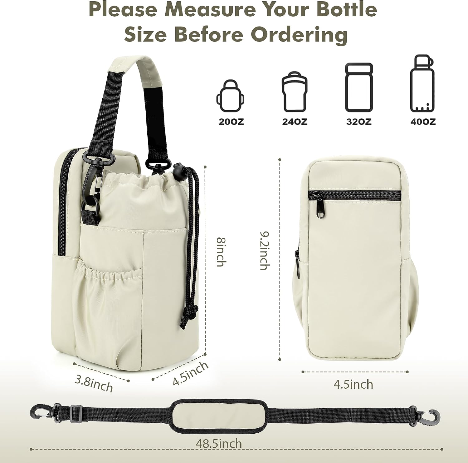 Water Bottle Holder with Strap, 32/40oz Insulation Water Bottle Carrier Bag with Phone Pocket, Water Bottle Sling Bag Crossbody Water Bottle Holder for Hiking Walking