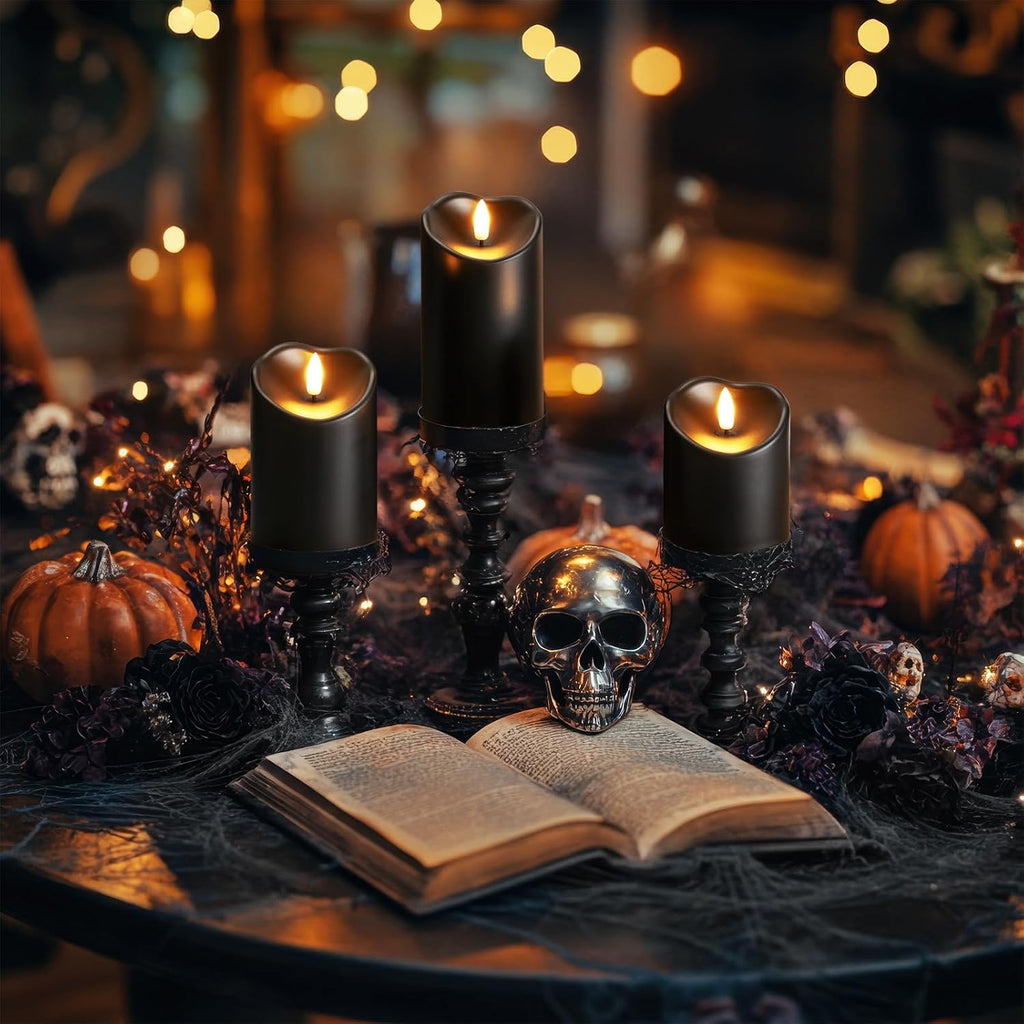 Homemory Black Flameless Candles Outdoor Waterproof, LED Halloween Candles