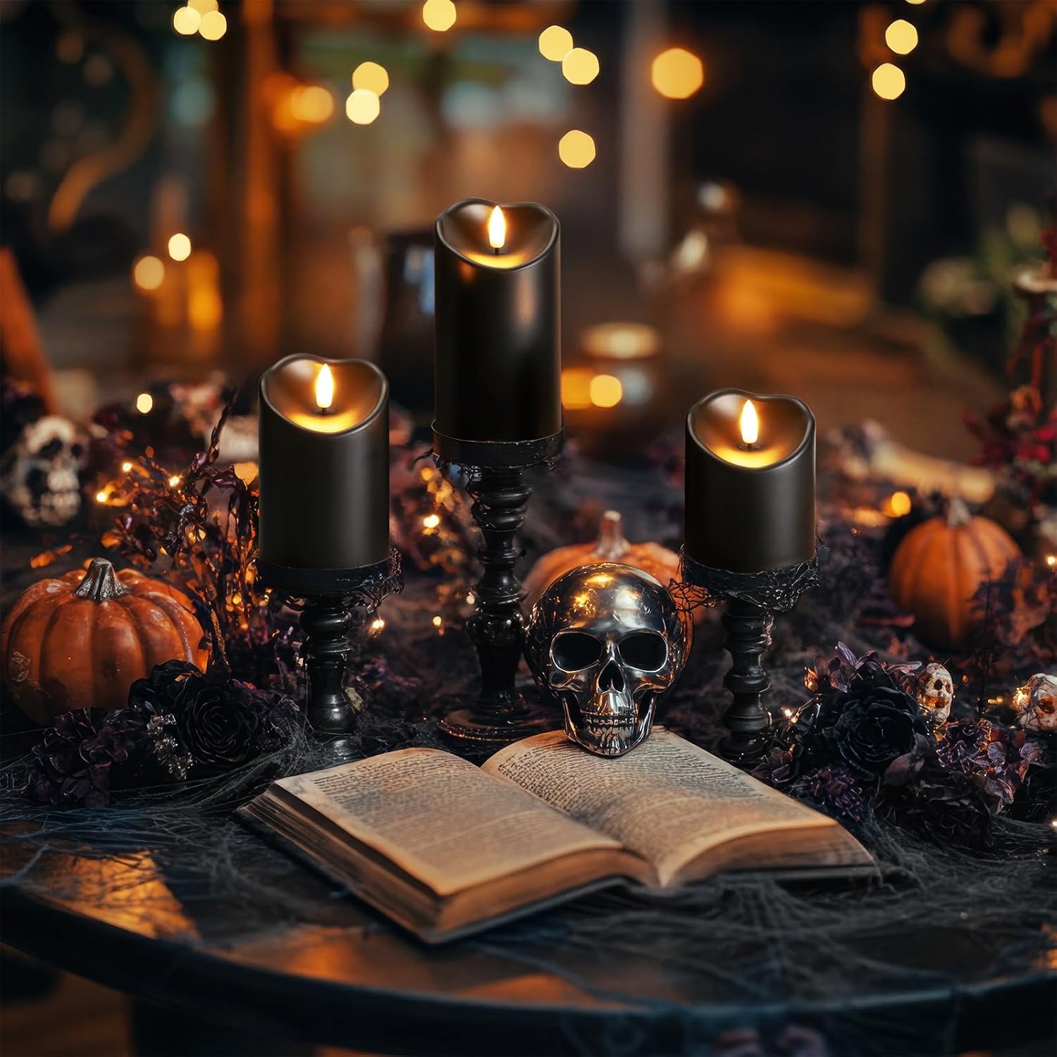 Homemory Black Flameless Candles Outdoor Waterproof, LED Halloween Candles