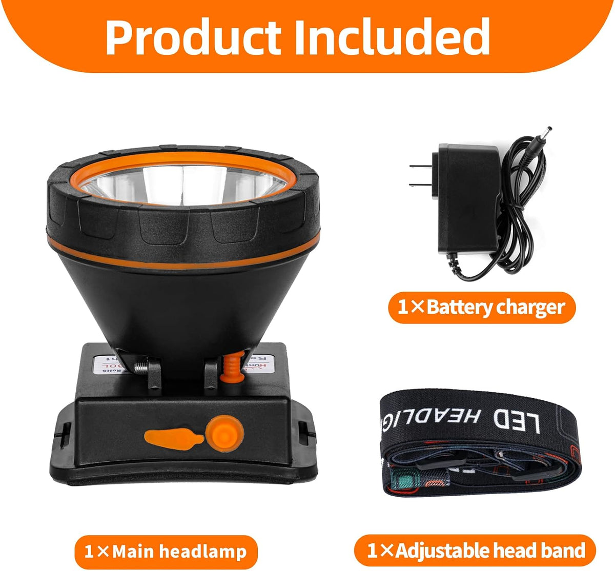 Superbright LED Rechargeable Headlamp,High Power Camping Light 2 Modes Waterproof Headlight Adjustable Gold Head Troch Lamp for Hunting Fishing Hiking(White Light)
