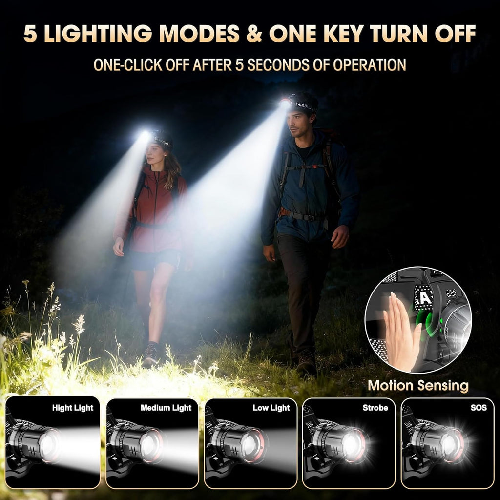 ATDOALL Headlamp Rechargeable, Super Bright LED Head Lamps 2-Pack Headlight