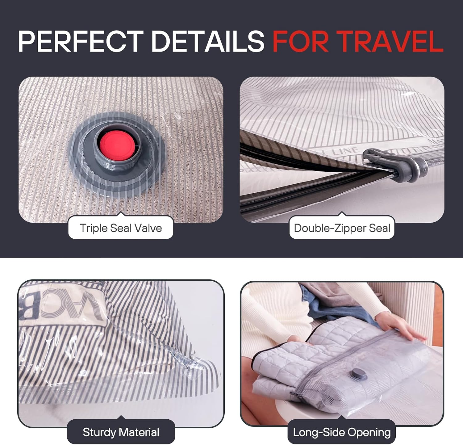 VMstr 9-Pack Vacuum Seal Bags for Clothing Travel, Carry-on Size for Luggage Compression Packing, Space Bags with High Pressure Electric Pump (DC Power)