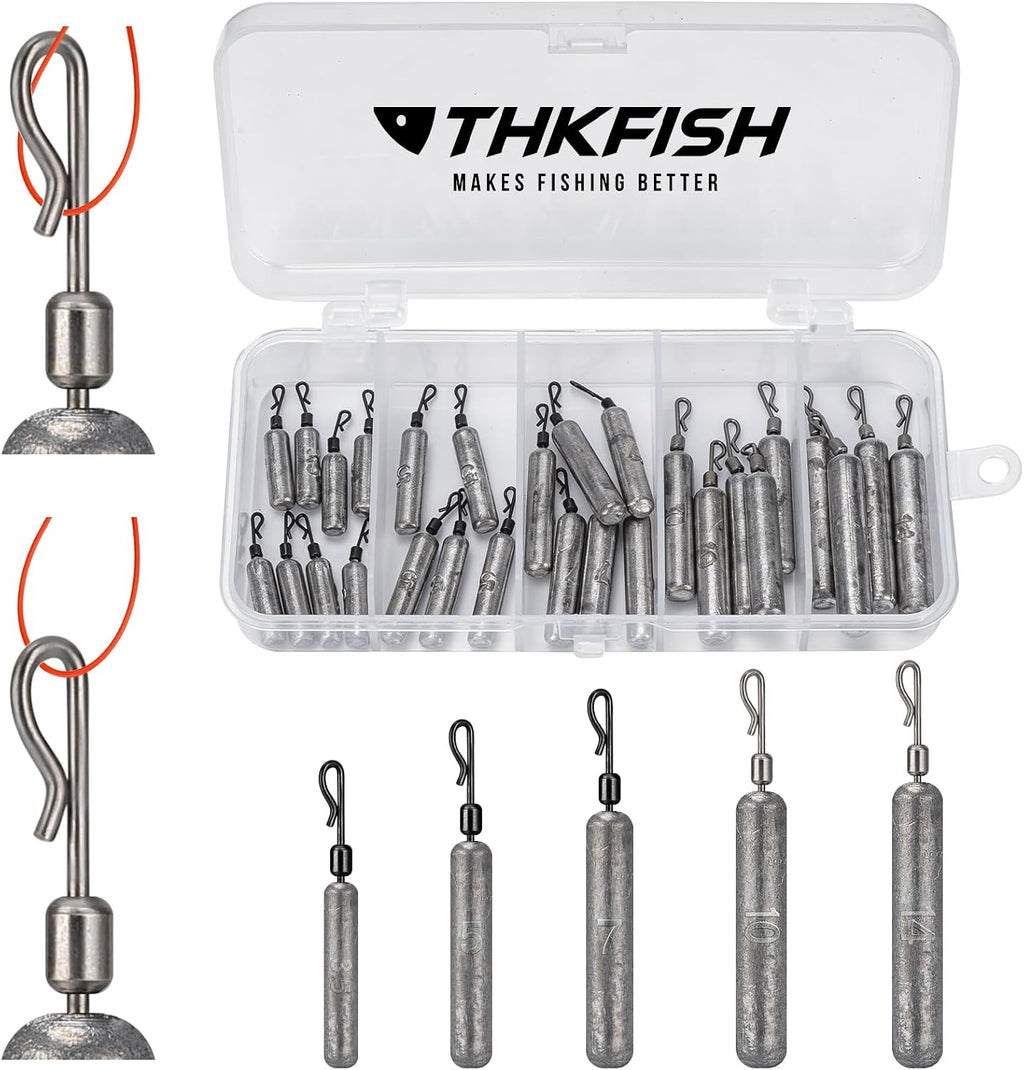 THKFISH Fishing Weights Sinkers Set, 28PCS Fishing Sinker Drop Shot Weights Kit,Drop Shot Rig Wacky Hooks for Saltwater Freshwater Bass Fishing