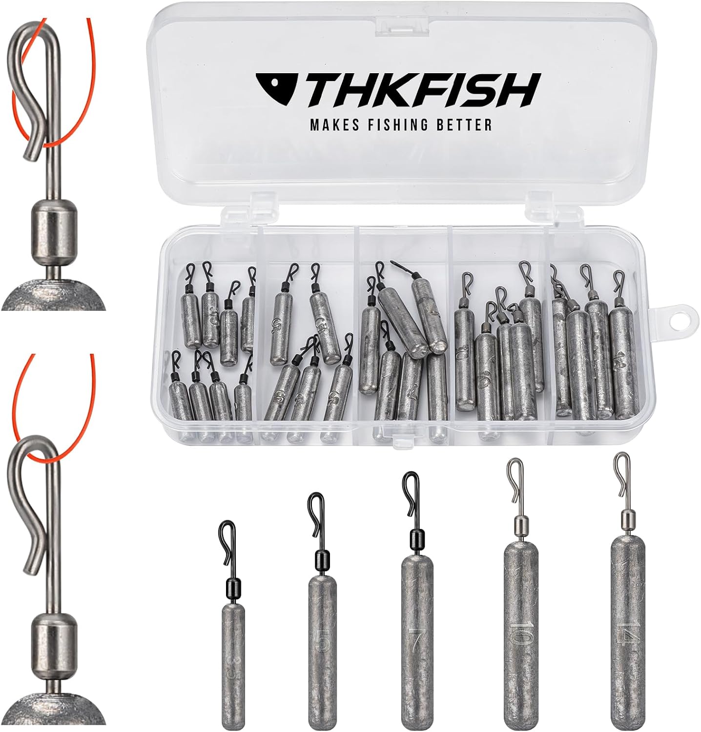 THKFISH Fishing Weights Sinkers Set, 28PCS Fishing Sinker Drop Shot Weights Kit,Drop Shot Rig Wacky Hooks for Saltwater Freshwater Bass Fishing