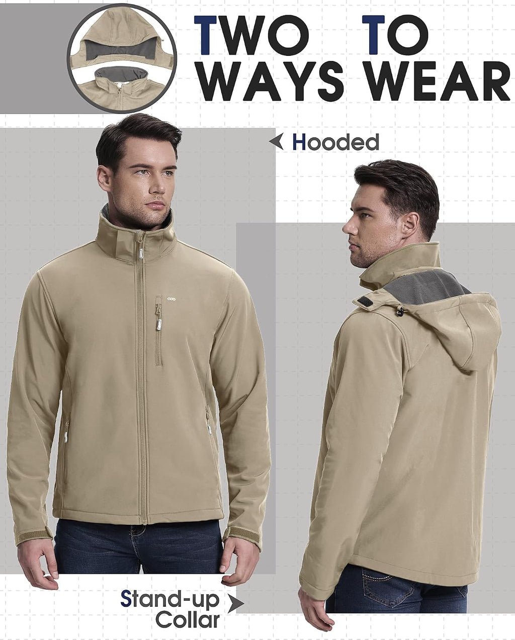 33,000ft Men's Hooded Softshell Jacket Waterproof Fleece Windbreaker Jacket