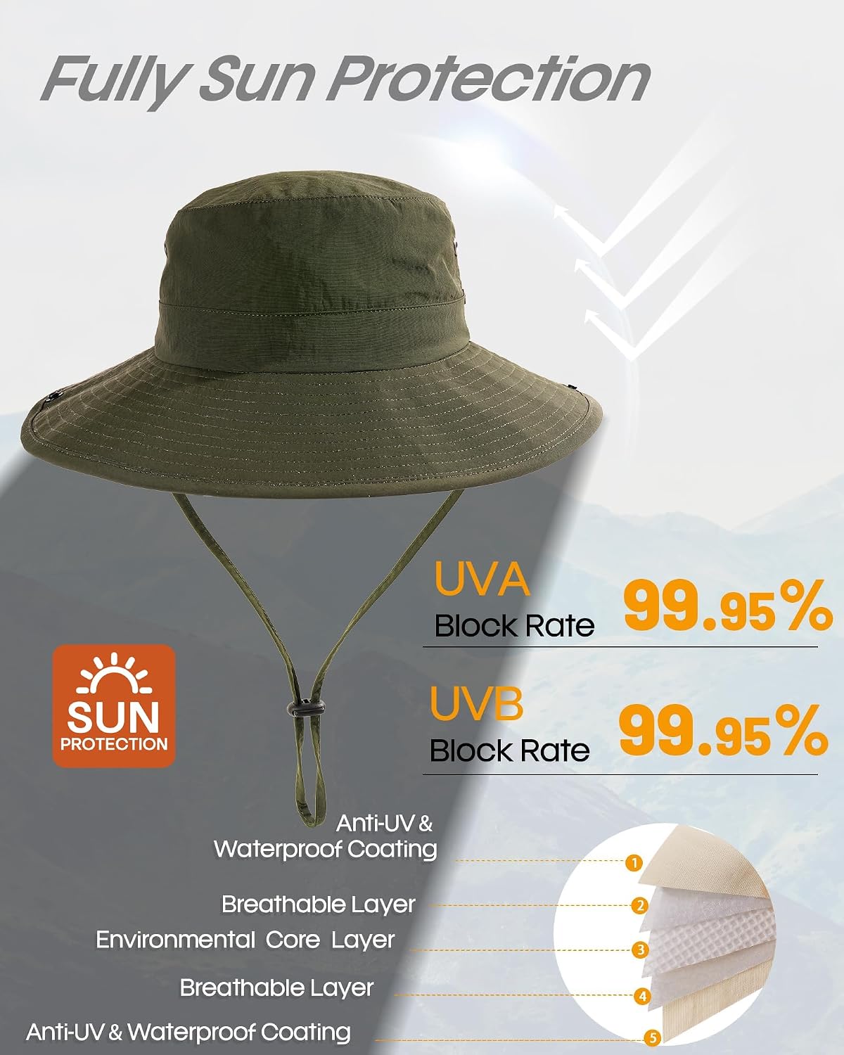 FURTALK Sun Hats for Women Wide Brim Bucket Hat Ponytail Hole Outdoor UPF