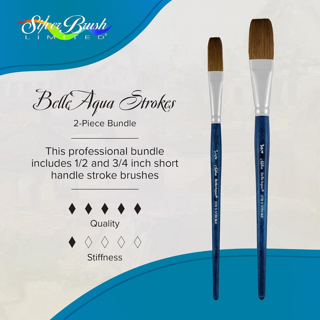 Silver Brush Limited BelleAqua Long Stroke Watercolor Paintbrush Set, 2pc