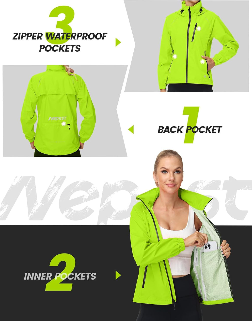 Nepest Womens Cycling Rain Jackets Biking Windbreaker with Hood UPF 50+