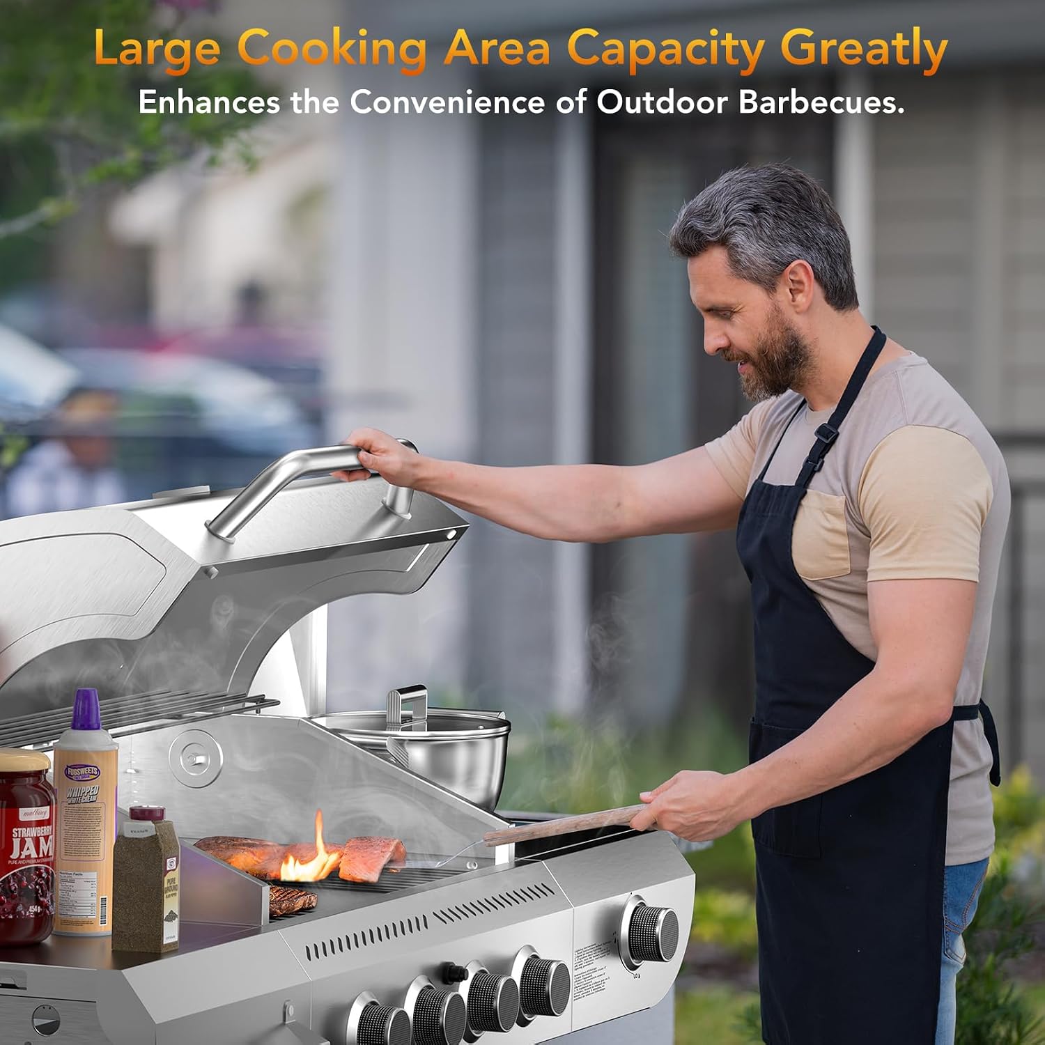 Electactic G41 Pro Gas Grill,Heavy-Duty Stainless Steel BBQ Grill,4 Burner Gas Grill with Side Burner,42000 BTU Propane Grill for Outdoor Cooking,Barbecue,Garden and Patio Backyard