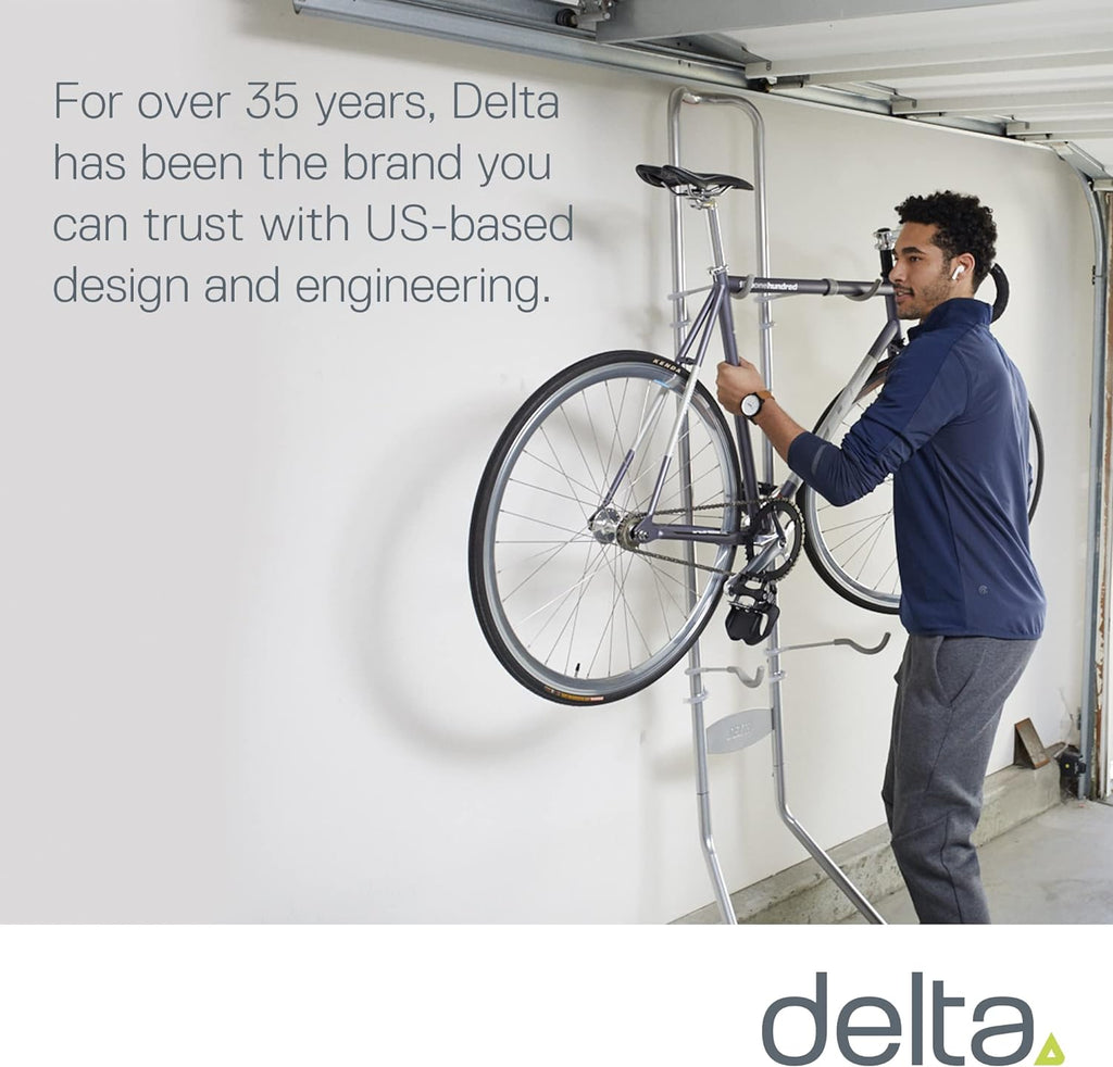 Delta Cycle Michelangelo 2 Bike Storage Rack - Gravity Fully Adjustable Bike Storage Garage For Road, MTB, and Hybrid Bicycles - Vertical Bike Rack Holds Up To 80 lbs
