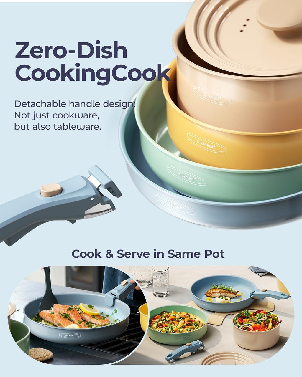 12-Piece Detachable Handle Pots and Pans Set, Ceramic Nonstick