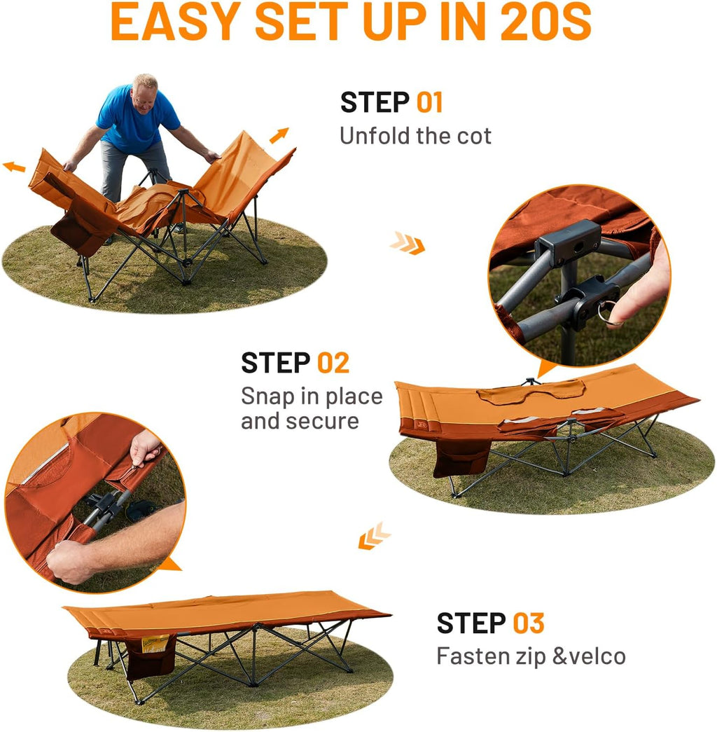 Timber Ridge Extra Wide Heavy Duty Camping Cot for Adult, Easy Set Up Oversized Sleeping Cot with Carry Bag for Camping, Travel and Outdoors, Support up to 450lbs, Orange, 2 Pack