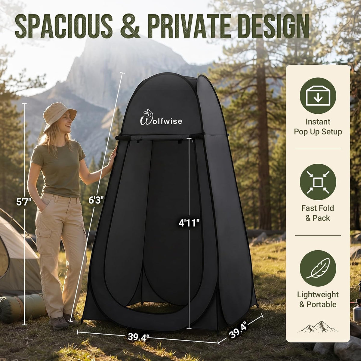 WolfWise Pop Up Shower Tent for Camping Essentials, Compact & Lightweight