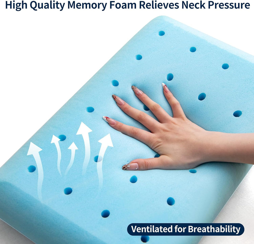 Memory Foam Bed Pillows for Camping, Pillow for Travel Nap Office,Pillow for Side and Back Sleeper, Pillow for Neck Pain Relief, Washable Removable Breathable Cover, Soft
