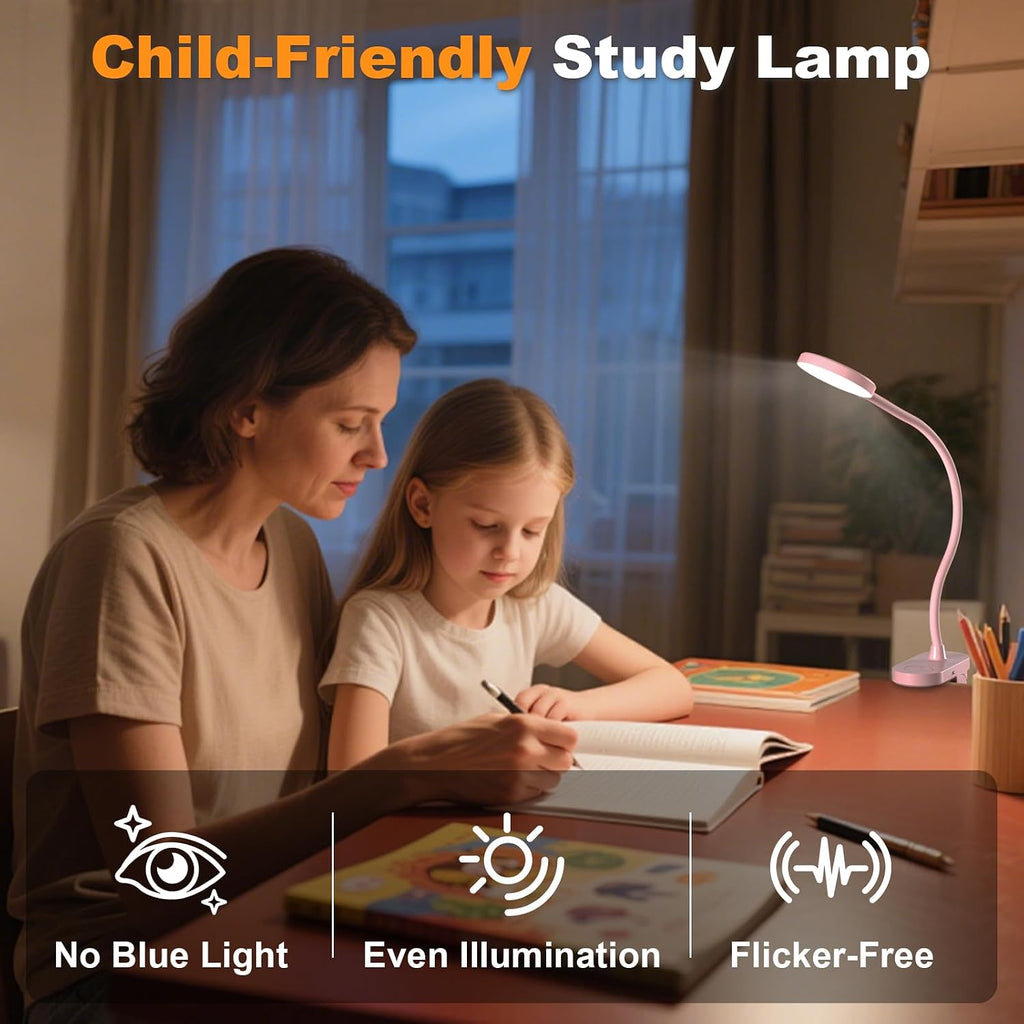 Rechargeable Clip on Light for Bed, Cute LED Reading Lamp for Girls Dorm Room, Portable Book Light with Clamp on Headboard Bedside Table, Flexible Lamp with 3 Color Temp & 10 Brightness (Pink/3.5'')