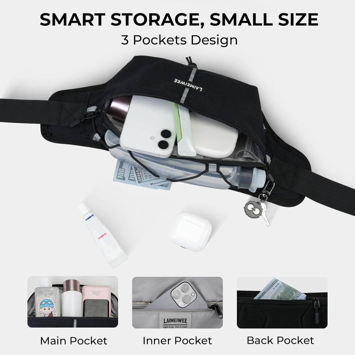 2L Fanny Pack for Women Men, Anti‑theft Waist Bag with RFID Blocking