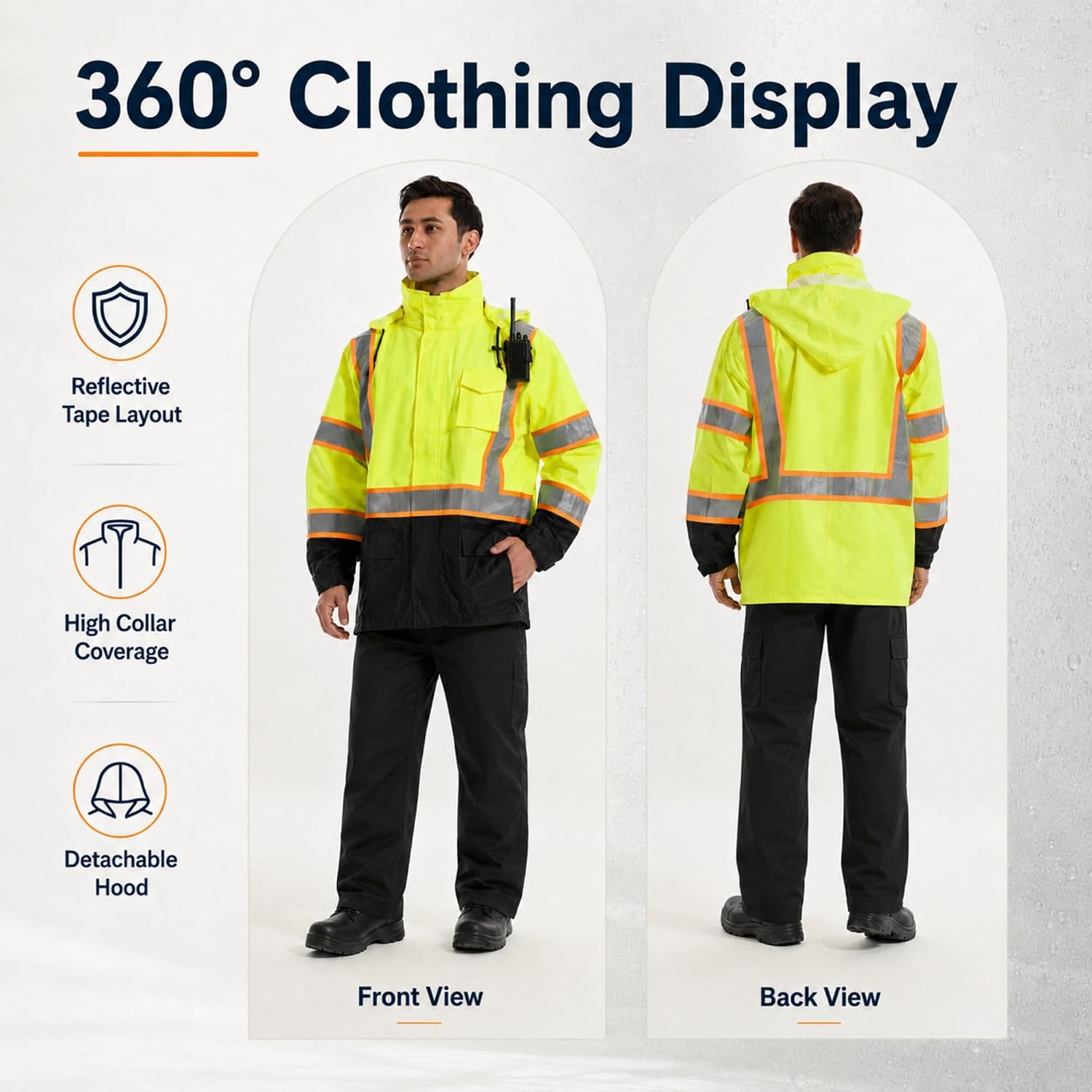 SKSAFETY Hi Vis Safety Rain Jacket for Men, Construction Work Rain Gear Heavy Duty Class 3 Rain Coat Waterproof Lightweight