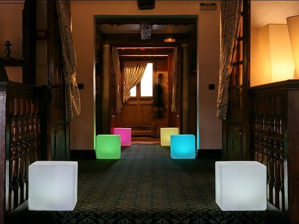 Mr.Go 16-inch LED Cube Chair Light, Rechargeable RGB Colors Glow Cube Seat