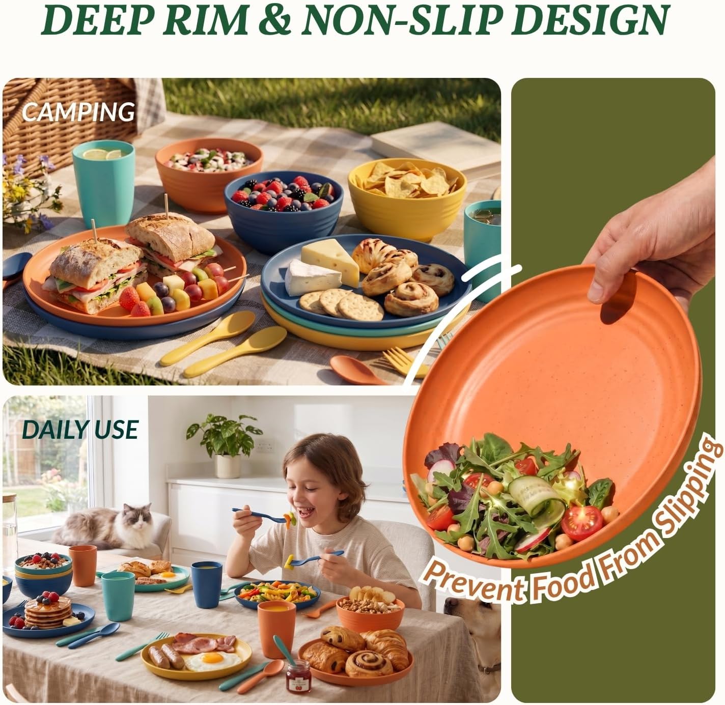 Homienly Wheat Straw Plates and Bowls Sets Unbreakable Dinnerware Set 20 PCS Dish Set for Camping, Party, Picnic Microwave and Dishwasher Safe Kitchen Dinner Set Apartment Essentials (Multicolor)