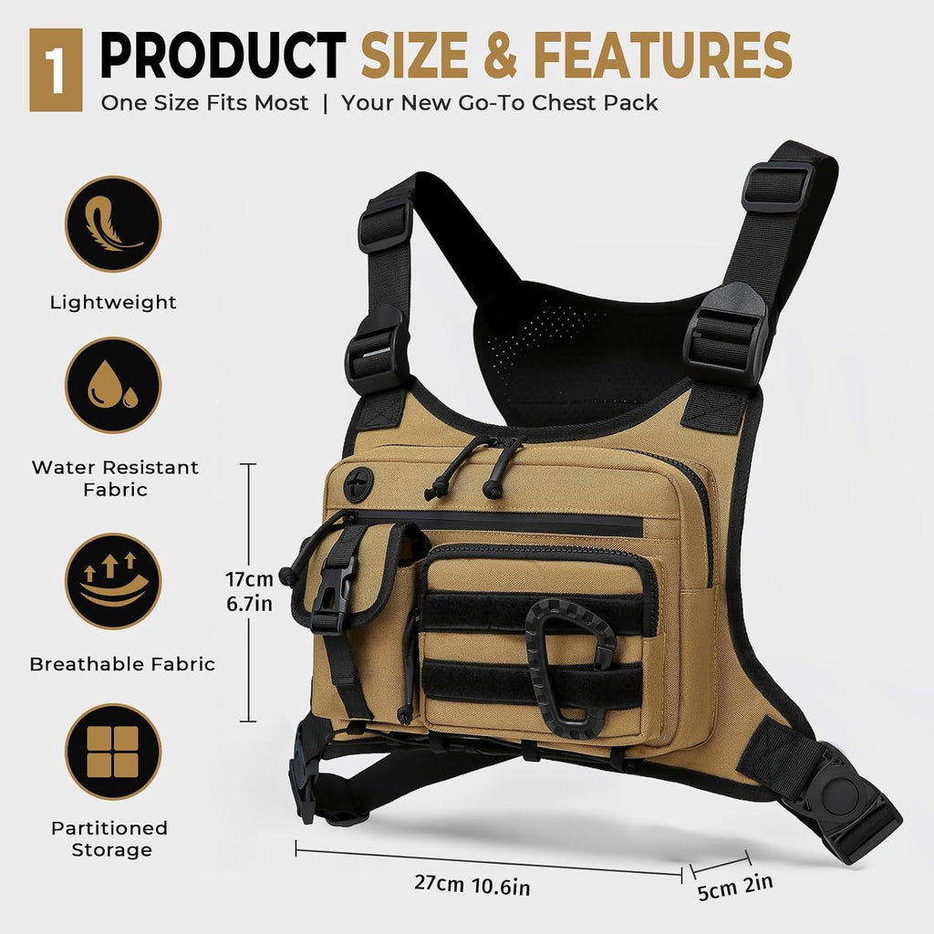 Muserise Outdoor Chest Bag For Men and Women, Tactical Vest For Running, Cycling, EDC Chest Pack Rig For Sports and Workouts