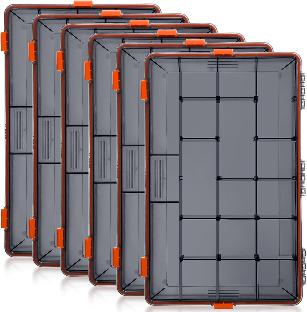 Wonderjune 6 Pack Fishing Tackle Box Waterproof 3700 Tackle Tray, Orange