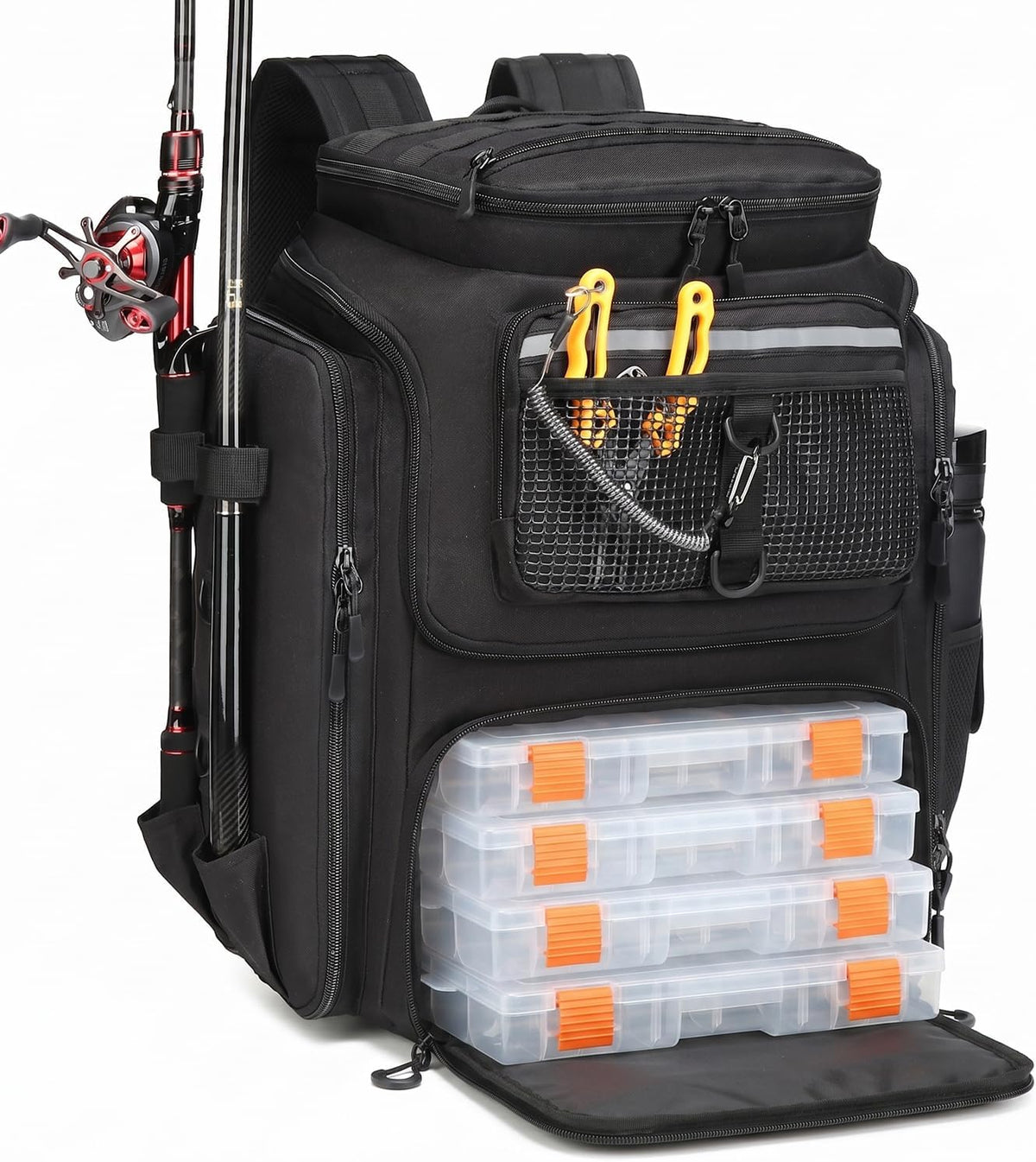 HAMBOLY 45L Fishing Backpack with Rod Holders & Built-in Foldable Divider
