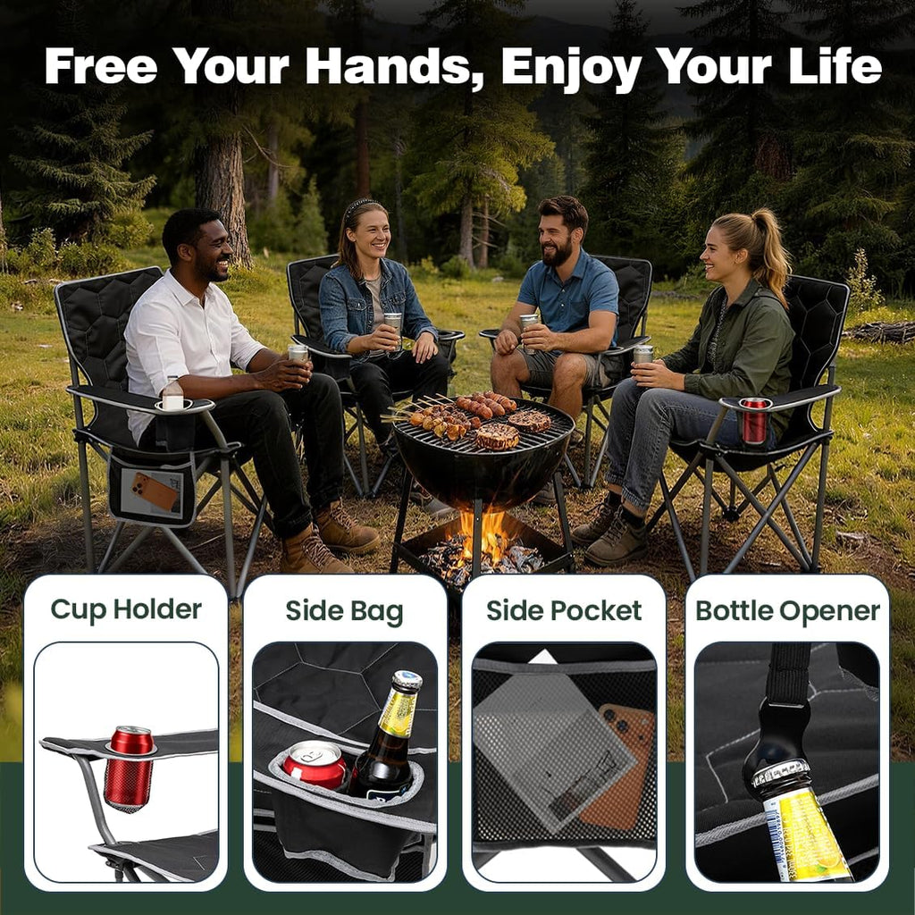 SUNNYFEEL Oversized Camping Chair for Adults, Heavy Duty 500LBS Black