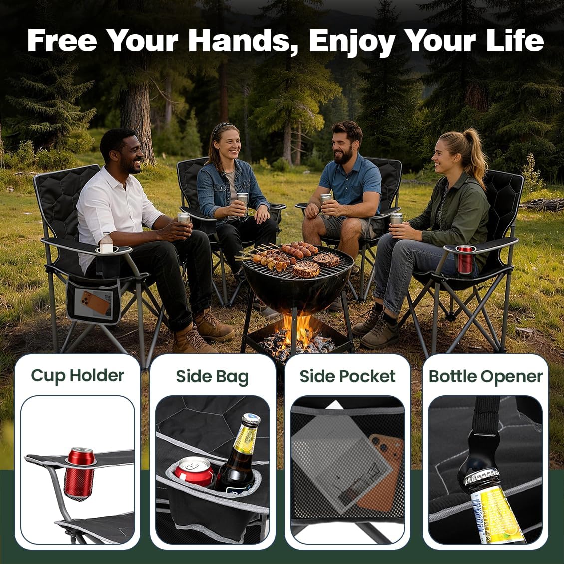 SUNNYFEEL Oversized Camping Chair for Adults, Heavy Duty 500LBS Black